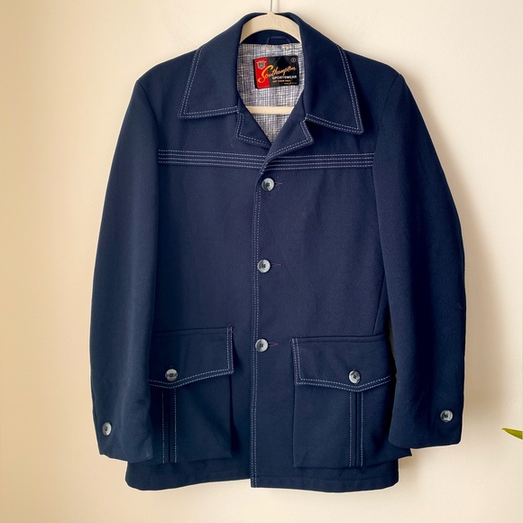 Vintage contrast stitching navy blazer - Picture 1 of 16
